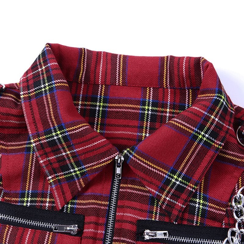 Plaid Zipper Punk Vest