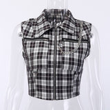 Plaid Zipper Punk Vest