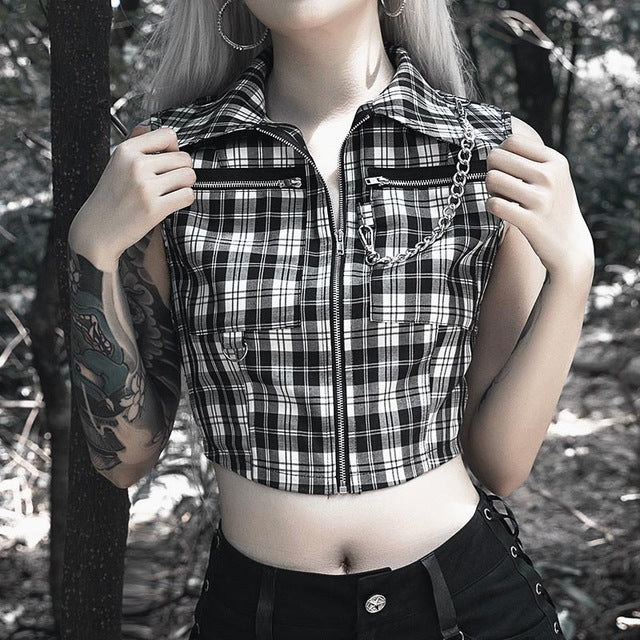 Plaid Zipper Punk Vest