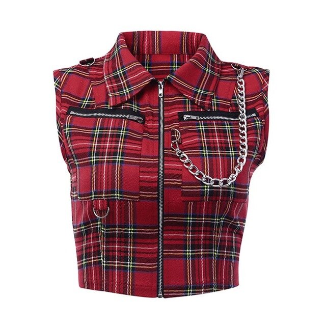 Plaid Zipper Punk Vest