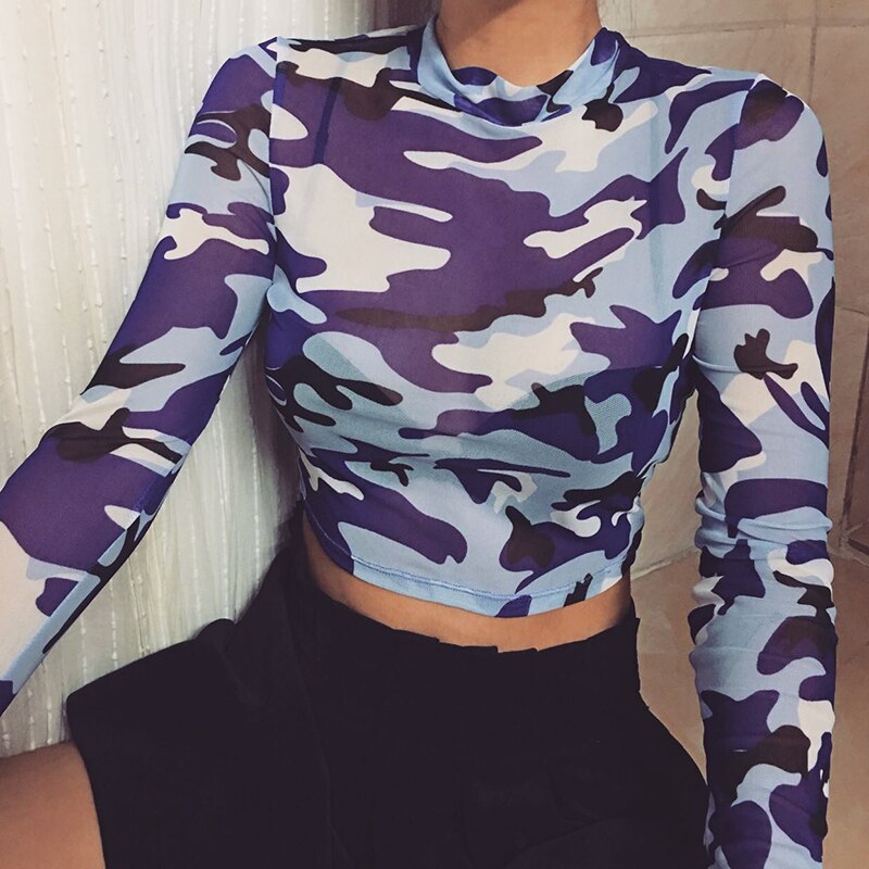 Blue Camouflage Mesh Top