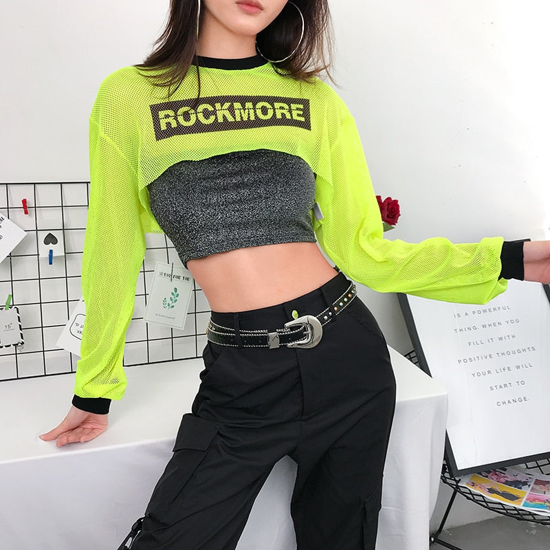 Print Mesh Neon Crop Top