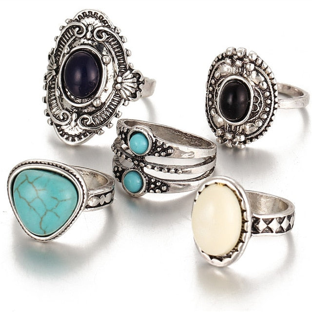 Vintage Silver Midi Ring Set (5pcs)