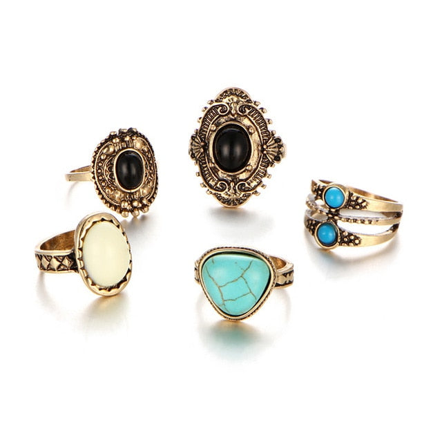 Vintage Silver Midi Ring Set (5pcs)