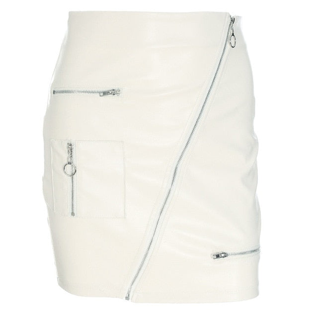 PU Leather Zipper High Waist Mini Skirt