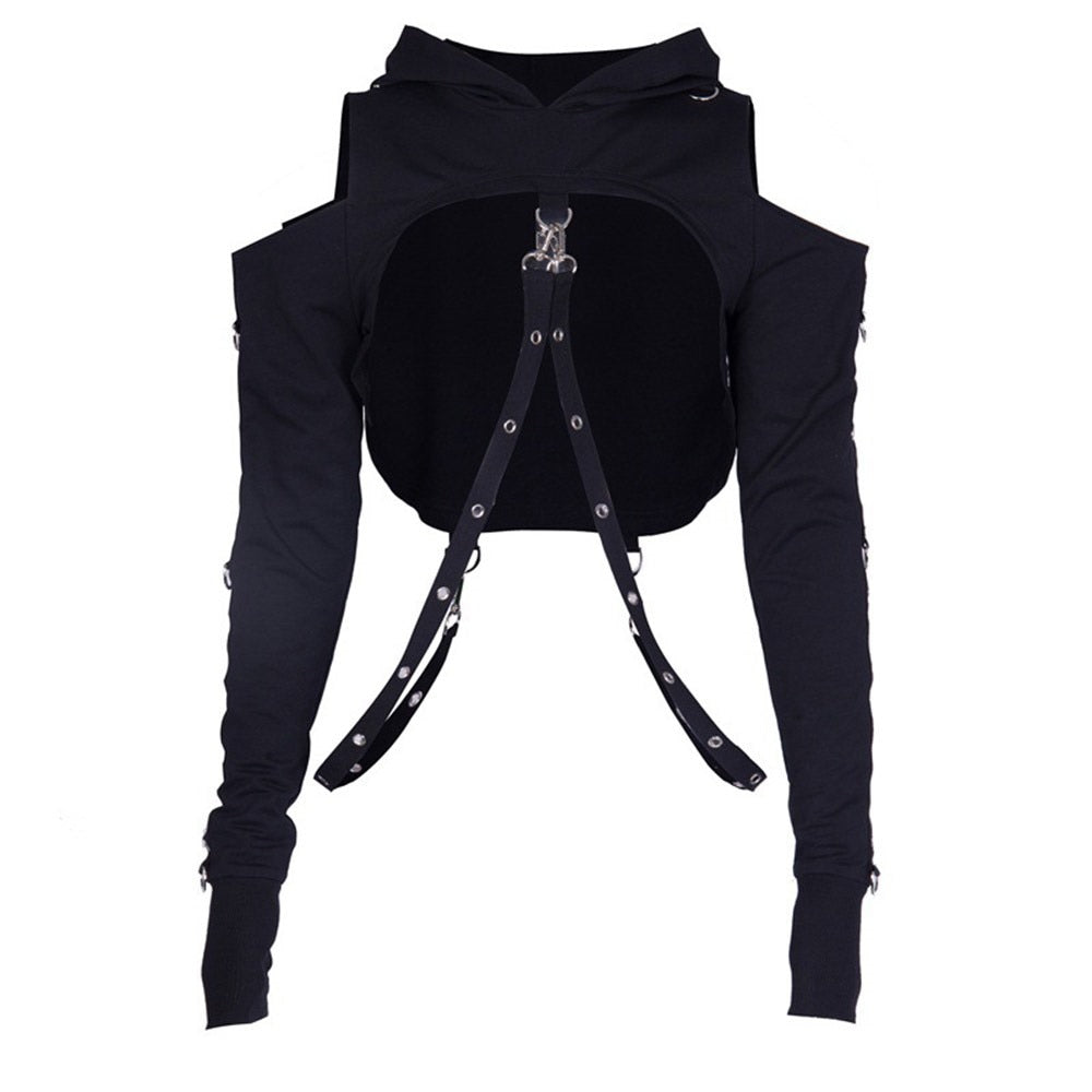 Gothic Hooded Crop Top Sweatshirt