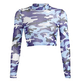 Blue Camouflage Mesh Top