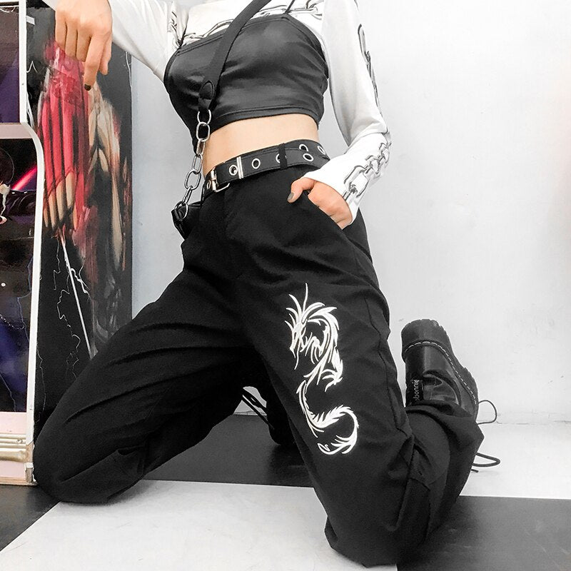 Dragon Embroidery Cargo Pants