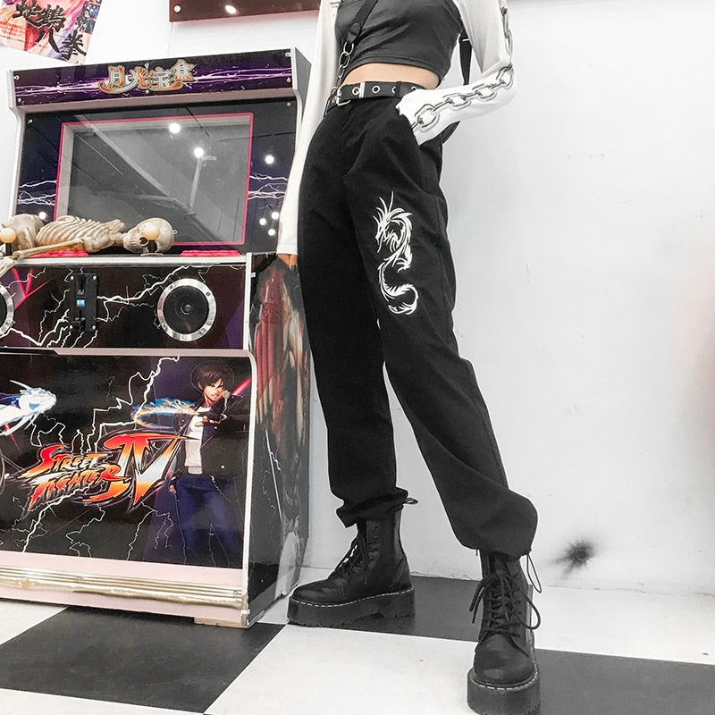 Dragon Embroidery Cargo Pants