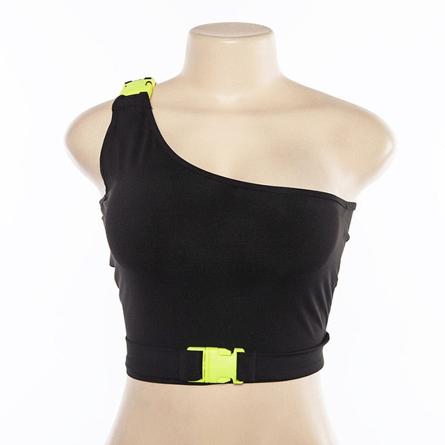 One Shoulder Neon Top with Buckles