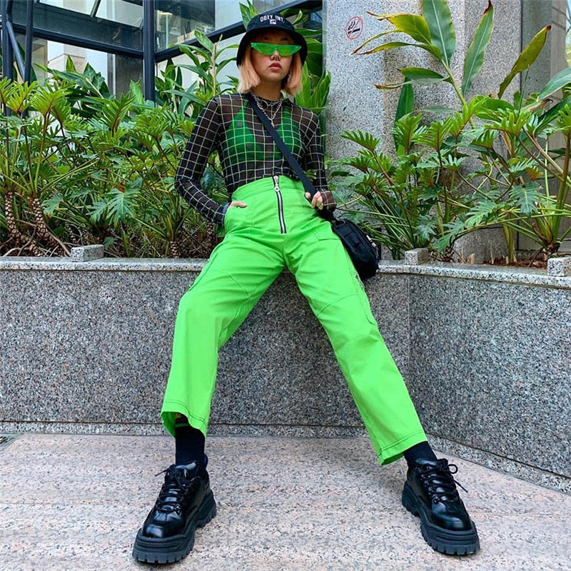 Black Neon Green Mesh Long Sleeve