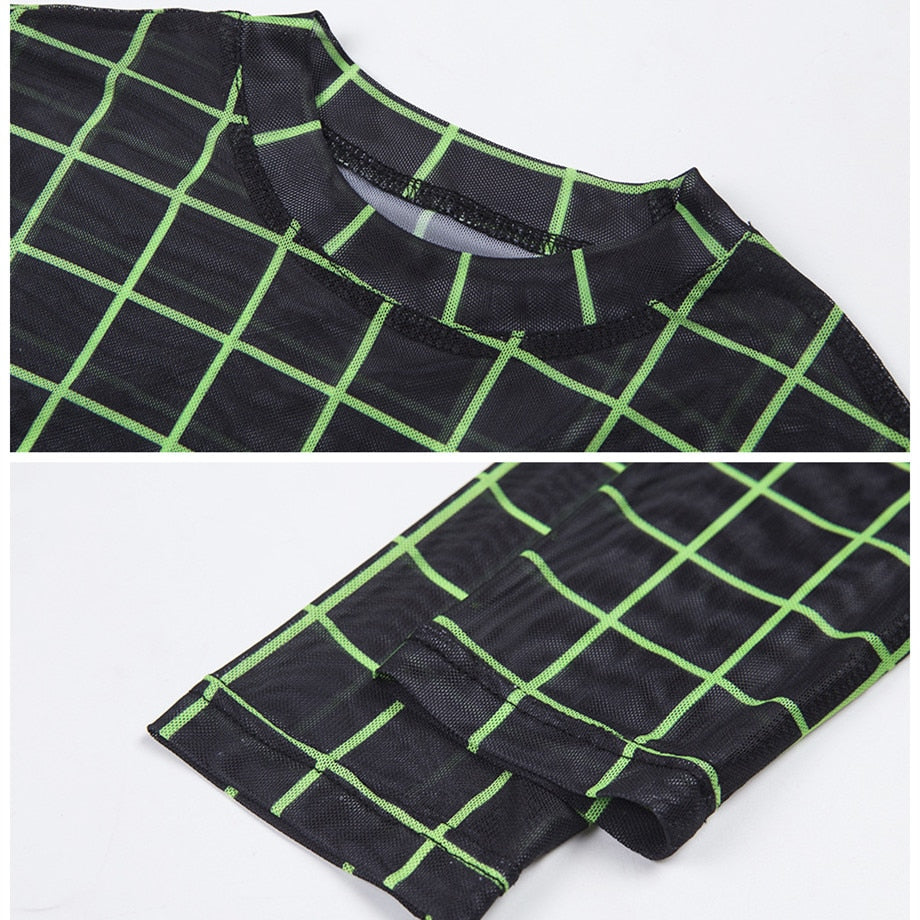 Black Neon Green Mesh Long Sleeve