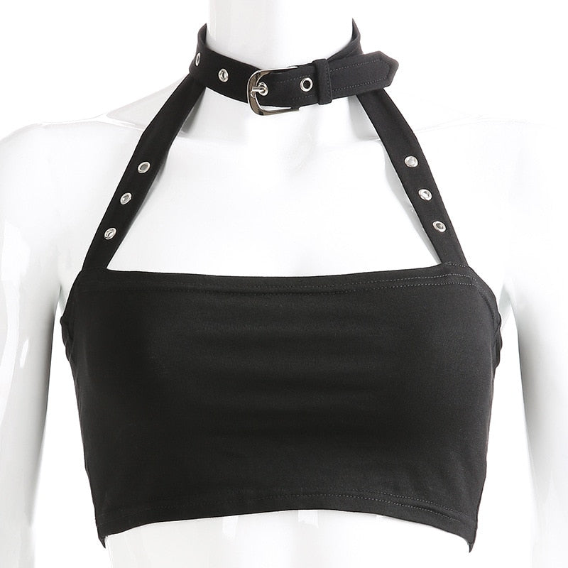 Black Halter Backless Top