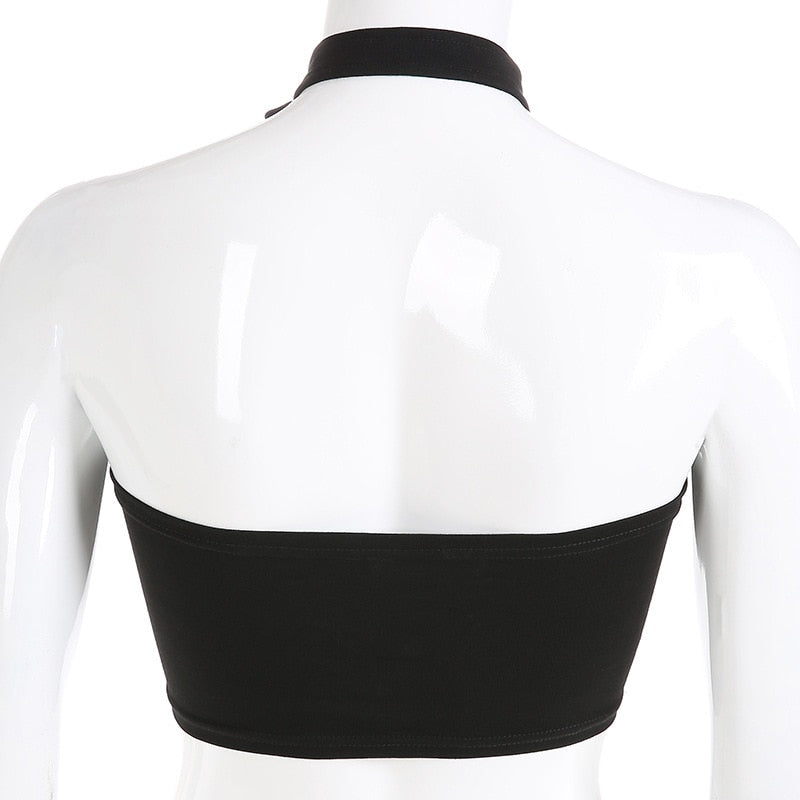 Black Halter Backless Top