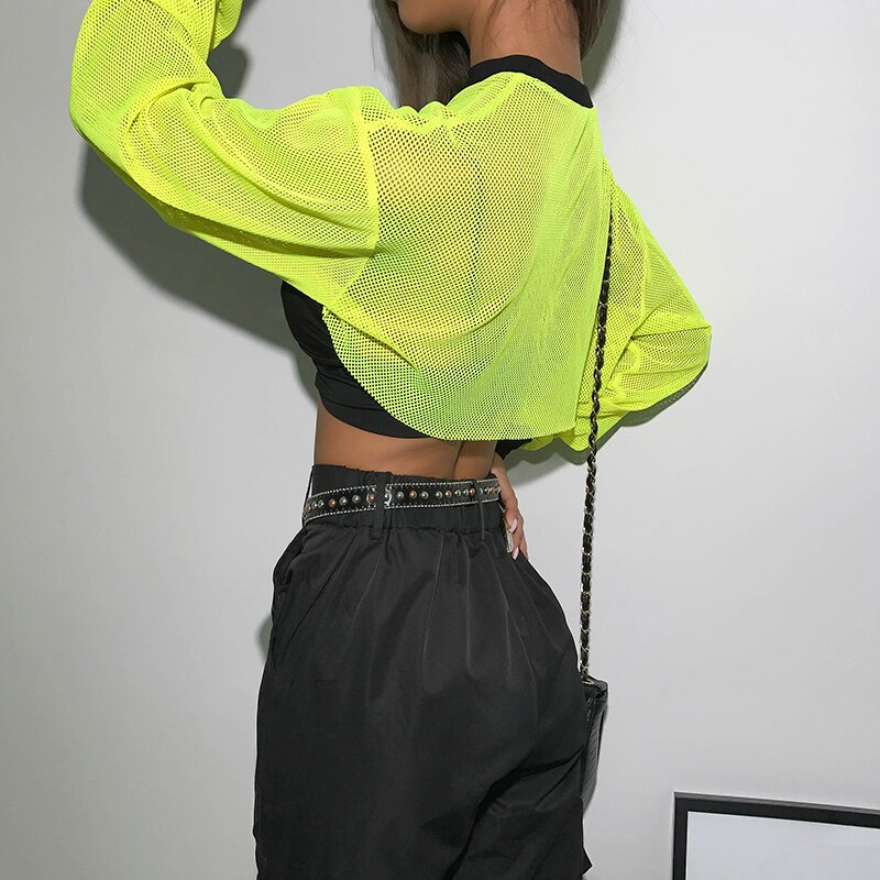 Print Mesh Neon Crop Top