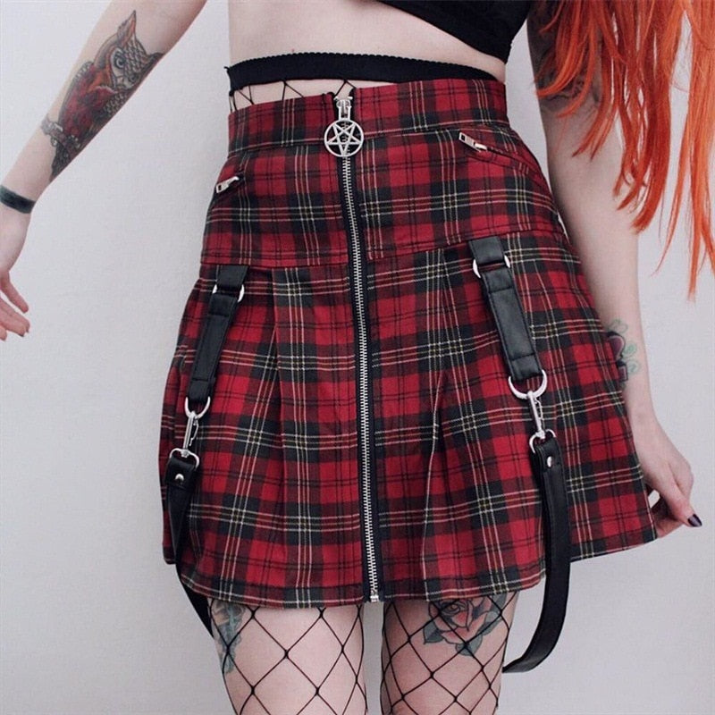 Plaid Zipper Punk Skirt